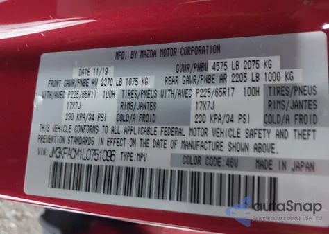 2020 Mazda Cx-5 Touring z USA, uszkodzony, nr VIN JM3KFACM1L0751096